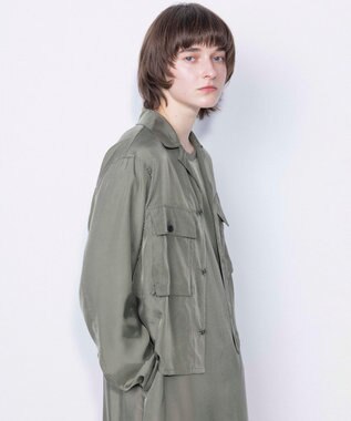 NAVE 【ReNAVE・セットアップ可/洗える/UVケア/接触冷感】フィブリルシャンブレー オープンカラーシャツ カーキ系