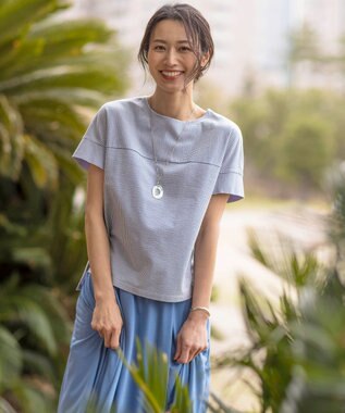 J.PRESS LADIES L 【WEB限定カラーあり・抗菌消臭・吸水速乾】サッカージャージー フレンチスリーブ カットソー ブルー系1