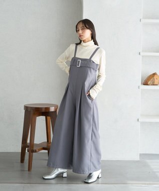 earth music&ecology ベルトベアサロペット Stripe Gray