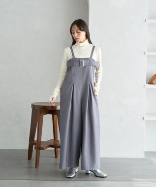earth music&ecology ベルトベアサロペット Stripe Gray