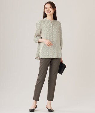 自由区 L 【カタログ掲載・セットアップ対応・洗える】サテンアムンゼンバンドカラー ブラウス サンドベージュ系