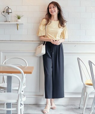 ANY SIS 【洗える】イージードロスト ワイドパンツ ネイビー