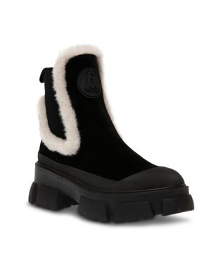 STEVE MADDEN TOWNSHIP 厚底サイドゴアムートンブーツ ブラックスエード