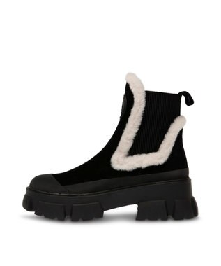 STEVE MADDEN TOWNSHIP 厚底サイドゴアムートンブーツ ブラックスエード