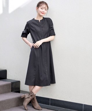 Tiaclasse 【洗える】ベルト付きスキッパーシャツワンピース チャコールグレー