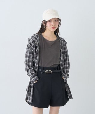 earth music&ecology シアーベロアＴｅｅ Charcoal Gray