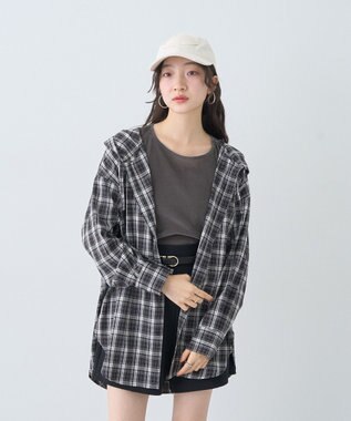 earth music&ecology シアーベロアＴｅｅ Charcoal Gray