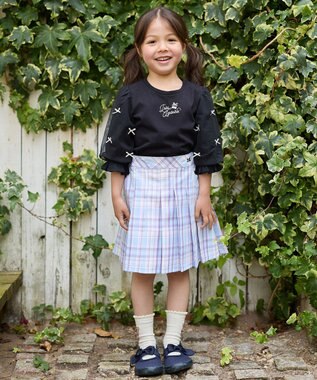 ANY KIDS リボン×チュール 七分袖Tシャツ ブラック