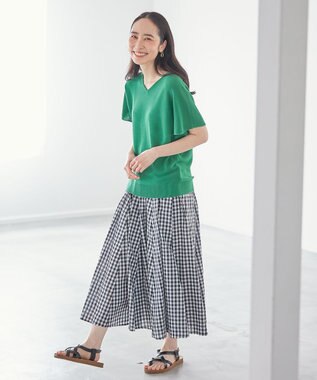 ANY 【ウエストゴム/ポケット付】シャンブレーライク フレアスカート ギンガム