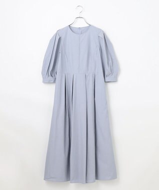 #Newans 【撥水加工/洗濯機可能】〈小柄さんにお勧め〉パフスリーブフレアワンピース ブルーグレー