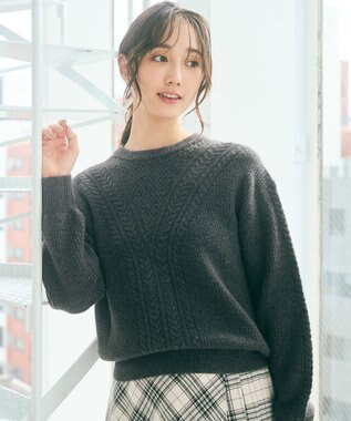 ANY SIS 【洗える】フロントケーブルポイントアンゴラブレンド ニット チャコール