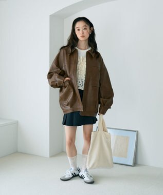 earth music&ecology フェイクレザージップジャケット Light Brown