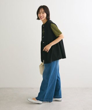 Green Parks カットジョーゼットペプラムベスト Black