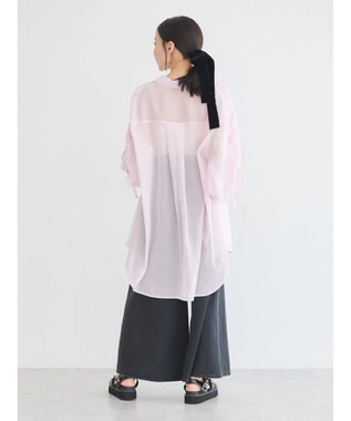 earth music&ecology 袖スリットリボンロングシャツ Pink