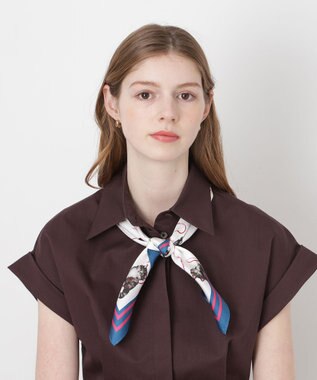 MOONBAT PAUL&JOE ACCESSOIRES(ポール & ジョー) シルクスカーフ 空 オーステルリッツ記念柱 ネコと毛糸 気球 65cm×65cm 手洗いOK スカイブルー