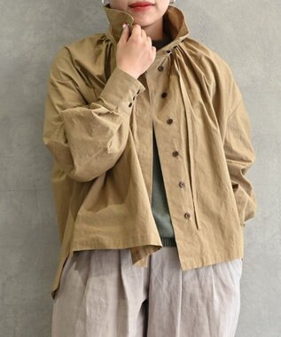 muuc 〈多彩な着方が叶う〉〈衿立て＆衿折り〉〈遠州織物の工場で織られた上質なコットン100%生地〉リボン紐付き多様衿 羽織り＆シャツ ベージュ