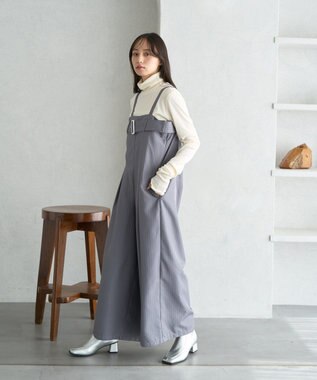 earth music&ecology ベルトベアサロペット Stripe Gray