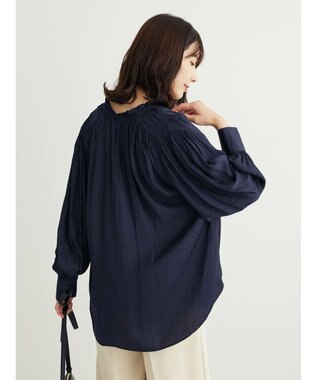 Green Parks とろみ衿フリルブラウス Navy