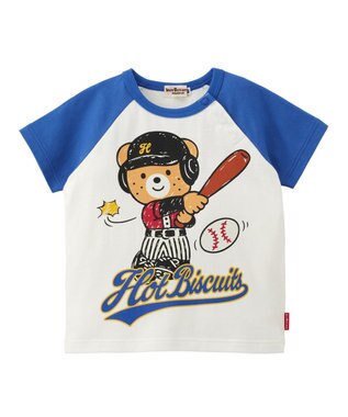 MIKI HOUSE HOT BISCUITS 【家族でおそろい】【80-120cm】ベースボールデザイン ラグラン半袖Tシャツ ブルー