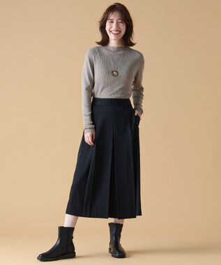 ANY 【洗濯機可能/ウエストゴム/ポケット付】ウーリッシュフラノボックスプリーツスカート ブラック