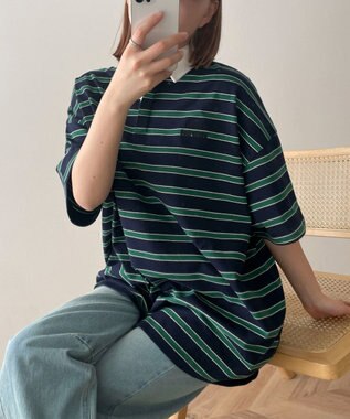 WEGO ボーダーラガーシャツ ネイビー