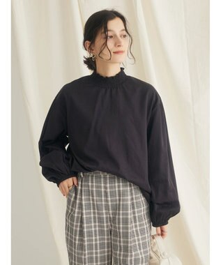 CRAFT STANDARD BOUTIQUE インドコットンシャーリングハイネックブラウス Black