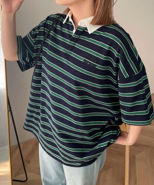 WEGO ボーダーラガーシャツ ネイビー