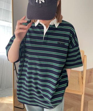 WEGO ボーダーラガーシャツ ネイビー