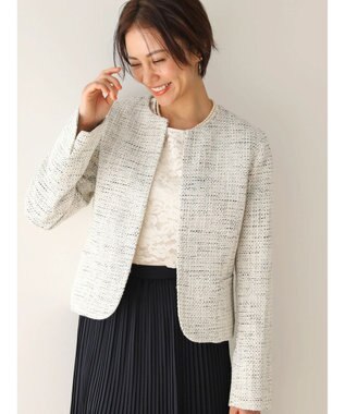 Green Parks ｅｆ－ｄｅ　ツィード調ノーカラージャケット Off White