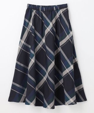 ANY L 【親子連動/洗濯機可能/ウエストゴム】チェックフレアスカート ブルーチェック