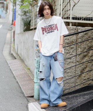 WEGO 【機能T】接触冷感アクセ付きグラフィックT ホワイト