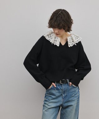 GRACE CONTINENTAL レースカラーニットトップ