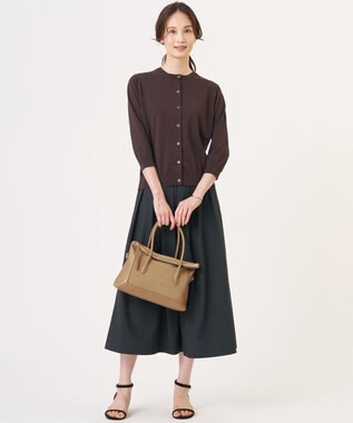 J.PRESS LADIES S 【2WAY】レースカラーコンビ カーディガン ダークブラウン×ベージュ系