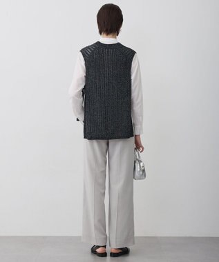 ICB L コットンツイスター ニットベスト ブラック×オフホワイトミックス