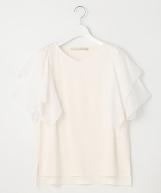 自由区 【XSサイズ~/洗える】ドレーピーポンチラッフルスリーブ カットソー アイボリー系