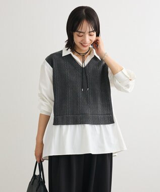 Green Parks カットモールドッキングシャツチュニック Charcoal Gray