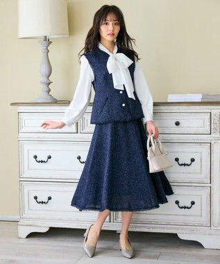 Feroux 【セットアップ対応】春ツイード コンパクトジレ ネイビー系1