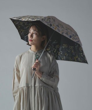 AND WOOL 〈一級遮光生地・晴雨兼用〉筆記帳刺繍の日傘 （折りたたみタイプ） ベージュ