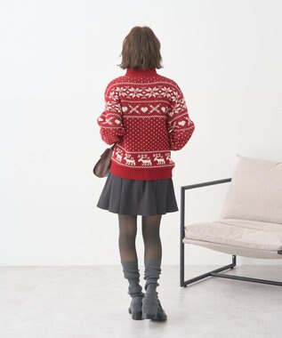 earth music&ecology ダブルzipノルディックカウチンニットカーディガン レッド