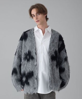 WEGO 【ユニセックス着用ITEM/MLサイズ展開】モヘアタッチパターンカーディガン ダークグレー