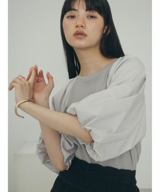 Green Parks armonia．袖布帛ニットプルオーバー Gray