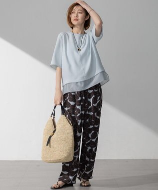 23区 【吸水速乾/UVカット/接触冷感】ストレッチジョーゼット シアーコンビ カットソー スカイブルー系