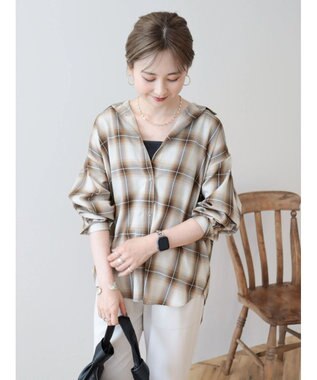 AMERICAN HOLIC イージーケアバックタックシャツ Check Ivory