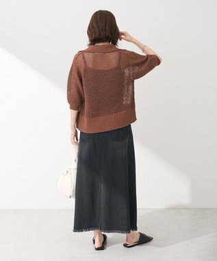 Green Parks 襟付きメッシュ編みＺＩＰカーディガン Brown