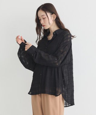 earth music&ecology シャドーチェックシャツ Black
