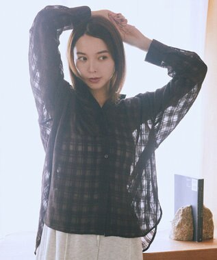 earth music&ecology シャドーチェックシャツ Brown