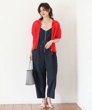 Green Parks 襟付きメッシュ編みＺＩＰカーディガン Red