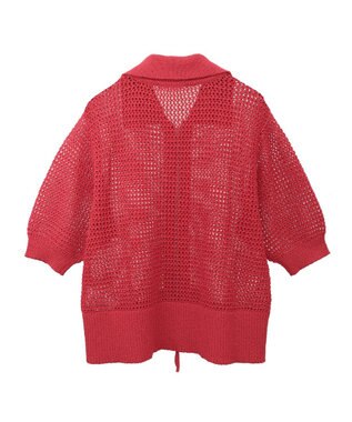 Green Parks 襟付きメッシュ編みＺＩＰカーディガン Red