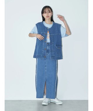 earth music&ecology Ｌｅｅ×ｅ．ｍ．ａ．ｅ　切替デニムスカート Indigo