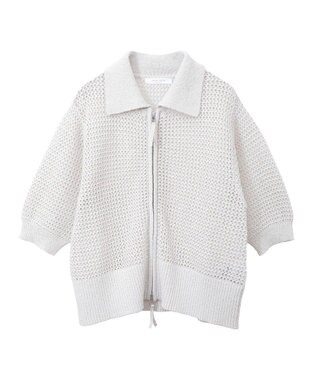 Green Parks 襟付きメッシュ編みＺＩＰカーディガン Light Gray